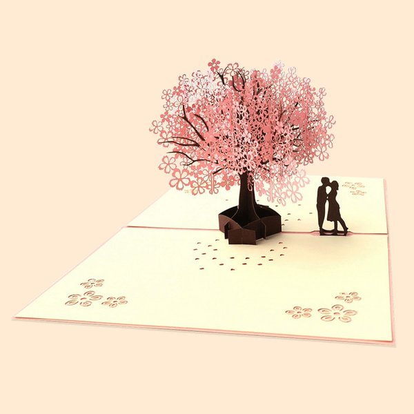 Personalised Valentine's Day Anniversary Card Couple's Blessing 3D Creative Greeting Card Romantic Cherry Blossom Tree Couple