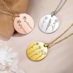 Personalised Birth Flowers Necklace with 1-4 Engraved Names Anniversary Mother's Day Gift for Her
