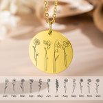 Personalised Birth Flowers Necklace with 1-4 Engraved Names Anniversary Mother's Day Gift for Her