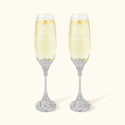 Juego de 2 copas de champán personalizadas para novios grabadas con láser Regalos de boda Recuerdos de boda