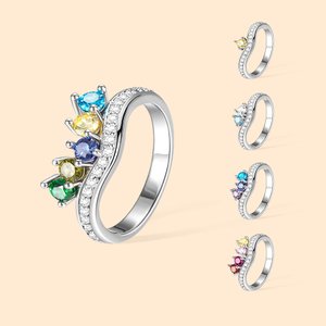 Personalisierte Sterling Silber Ring mit Geburtsstein für Mutter Familie oder Freund