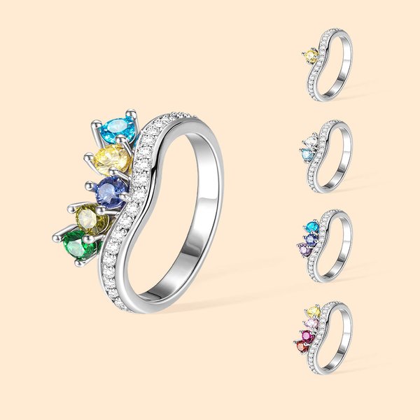 Personalisierte Sterling Silber Ring mit Geburtsstein für Mutter Familie oder Freund