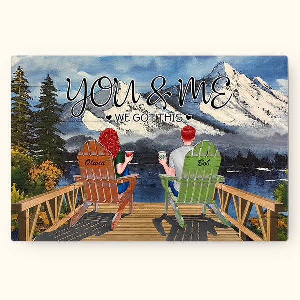 Personalized Snow Mountain You and Me Couple on Chairs Poster Frameless Painting Christmas Birthday Wall Art Print