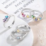 Personalisierte Sterling Silber Ring mit Geburtsstein für Mutter Familie oder Freund
