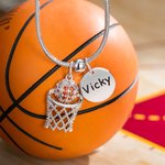 Collar colgante personalizado de baloncesto de cristal estereoscópico con nombre y número grabados Regalo para amante del baloncesto