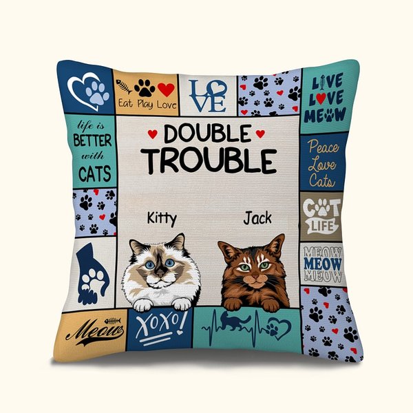 Gepersonaliseerd Double Trouble Lovely Cats Sierkussenhoes Home Decoration Gift voor Cat Dad Cat Mom Cat Lover