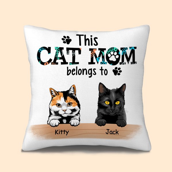 Gepersonaliseerd This Cat Mom Belongs to Werpkussenhoes Cadeau voor Kattenliefhebbers Eigenaar