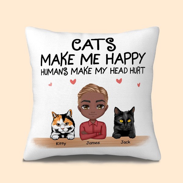 Los gatos me hacen feliz Los humanos me hacen doler la cabeza Funda de cojín para sala de estar Día del padre Cumpleaños