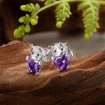 Personalizado lindo Highland Vaca Pendientes de plata esterlina con el corazón de piedra de cumpleaños Joyería delicada cumpleaños Día de San Valentín de regalo para las mujeres niñas