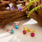 Personalizado lindo Highland Vaca Pendientes de plata esterlina con el corazón de piedra de cumpleaños Joyería delicada cumpleaños Día de San Valentín de regalo para las mujeres niñas