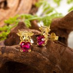 Personalizado lindo Highland Vaca Pendientes de plata esterlina con el corazón de piedra de cumpleaños Joyería delicada cumpleaños Día de San Valentín de regalo para las mujeres niñas
