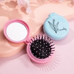 Set personnalisé de 2 brosses à cheveux de voyage rondes et pliantes avec miroir Brosse à cheveux de poche Mini peigne à cheveux pour femmes Facile à 