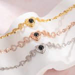Bracelet personnalisé de projection de photos de coeurs avec texte d'amour en 100 langues Bijoux en zircon Cadeau d'anniversaire de Saint-Valentin pou