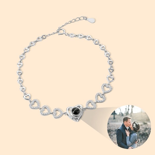 Bracelet personnalisé de projection de photos de coeurs avec texte d'amour en 100 langues Bijoux en zircon Cadeau d'anniversaire de Saint-Valentin pou