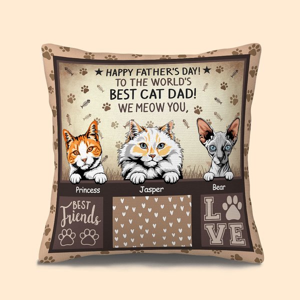 Gepersonaliseerde Happy Father's Day To the World's Best Cat Dad Kussenhoes voor Vaderdag Cat Dad Home Decoratie