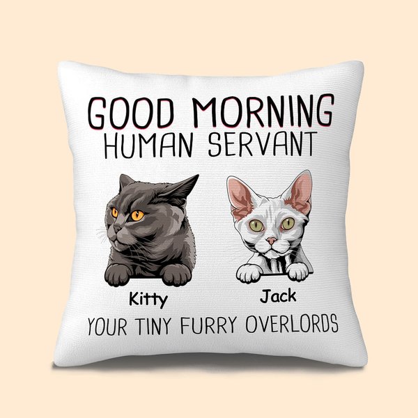 Gepersonaliseerd Good Morning Human Servant Your Tinny Furry Overlords Sierkussenhoes voor kattenliefhebbers Home Decoration