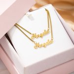 Collier Double Chaînes Personnalisé avec Prénoms en Plaque Bijou en Acier Inoxydable pour Femme