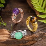Bague Personnalisée avec Cristal de Jade et Pierre de Naissance Accessoire Outil Massage Yoga Méditation Relaxation Cadeau pour Ami