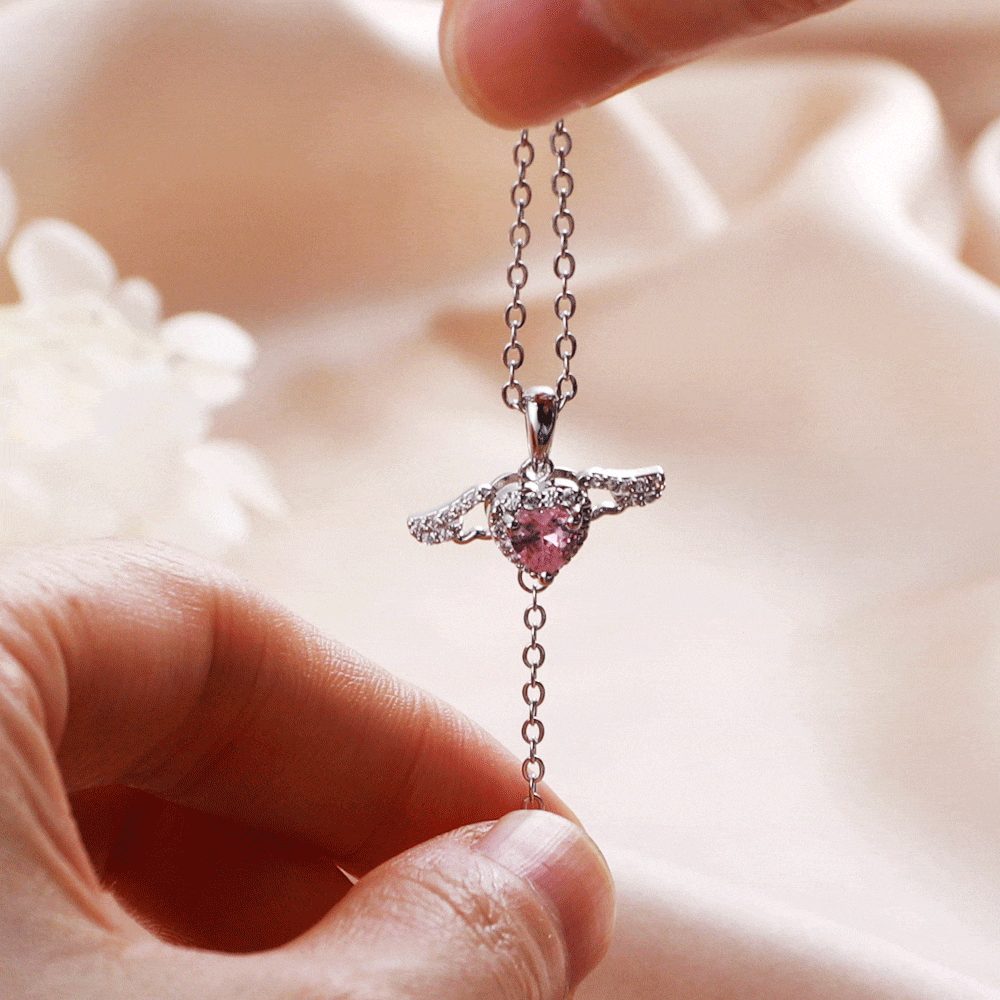 Personalisierte Flatternde Engelsflügel Halskette mit Herzform Geburtsstein Valentinstag Geburtstag Jahrestag Geschenk für Damen