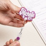 Personalised Glitter Sequin Acrylic Badge Reel with Name Gift for Nurse Doctor