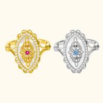 Bague Réglable Personnalisée avec Pierre de Naissance Incrustée sur Base Ovale de Style Vintage Cadeau Anniversaire Fête pour Femme