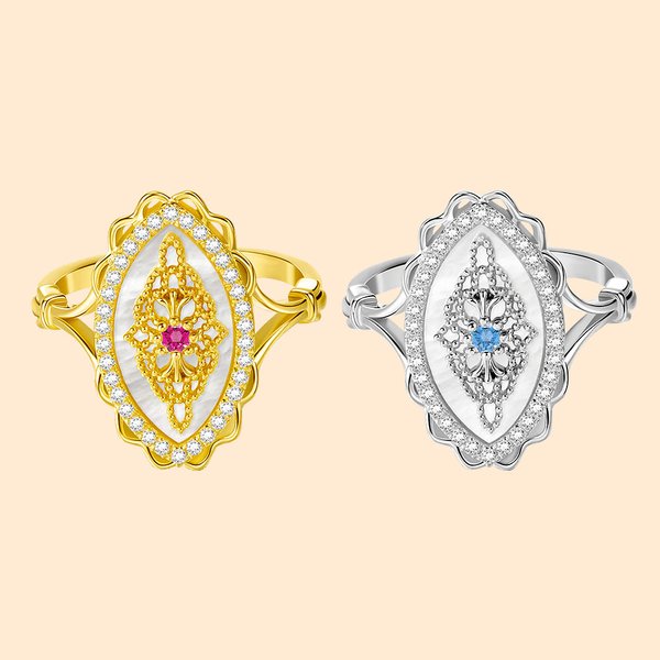 Bague Réglable Personnalisée avec Pierre de Naissance Incrustée sur Base Ovale de Style Vintage Cadeau Anniversaire Fête pour Femme