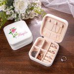 Personalized Watercolour Birth Flower Travel Jewellery Box Portable Jewellery Case with Name Birthday Bridesmaid Gift for Girls Women