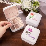 Personalized Watercolour Birth Flower Travel Jewellery Box Portable Jewellery Case with Name Birthday Bridesmaid Gift for Girls Women