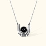 Personalised Micro-carved Projection Picture Horseshoe Diamond Sterling Silver Necklace Gift for Woman Birthday Anniversary