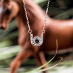 Personalised Micro-carved Projection Picture Horseshoe Diamond Sterling Silver Necklace Gift for Woman Birthday Anniversary