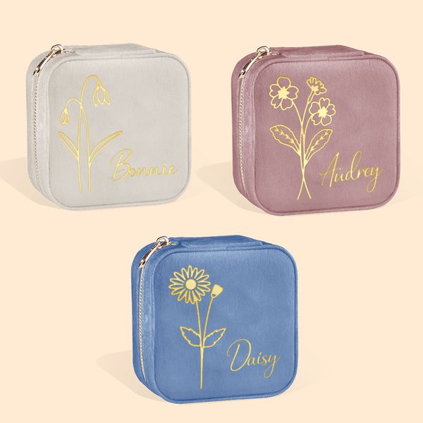 Personalizada Flor de Nacimiento Joyería de Terciopelo Estuche de Viaje Regalos para Madre Mujer Dama de honor Boda