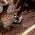 Personalised Micro-carved Projection Picture Horseshoe Diamond Sterling Silver Necklace Gift for Woman Birthday Anniversary