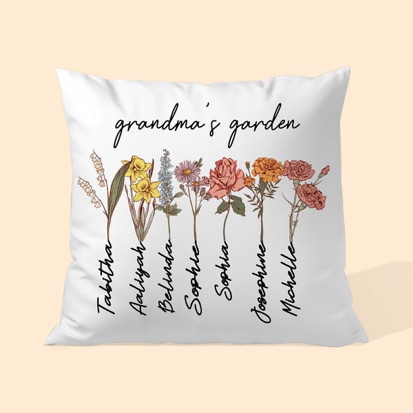 Personalized Birth Month Flower Pillow Cover with Name Garden Theme Home Decoration Mother's Day Family Gift for Mom Grandma