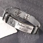 Bracelet Personnalisé avec Photo Gravée Bracelet d'Identification Réglable Cadeau Fête des Pères pour Père Grand-Père Mari