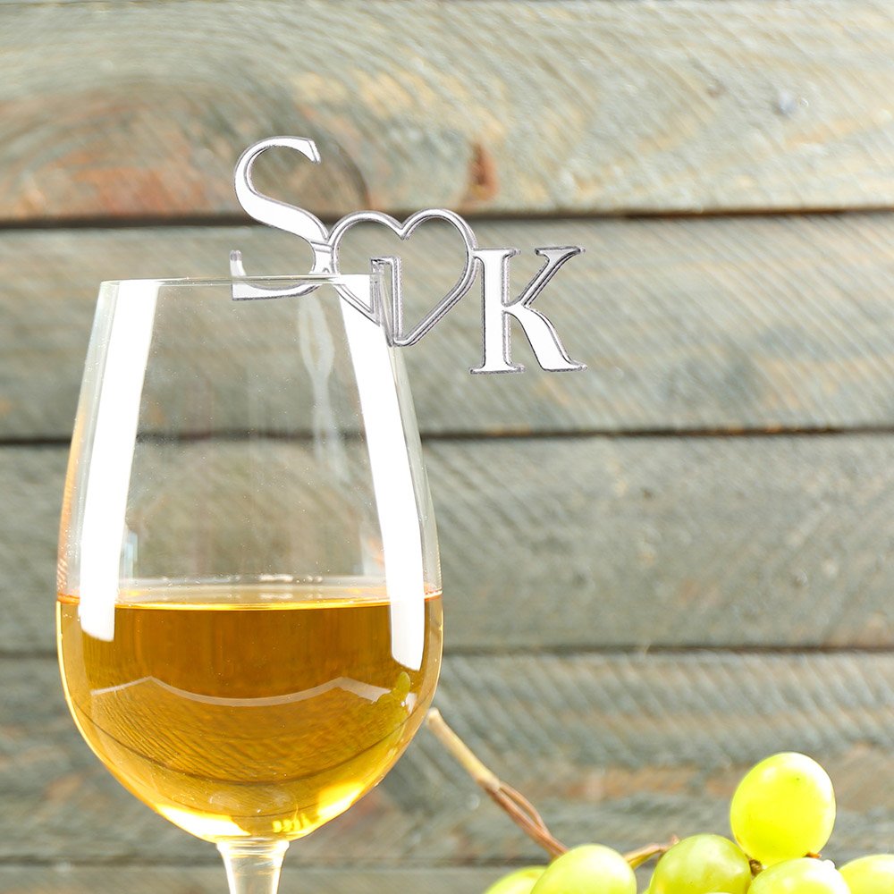 Personalised Initials Drink Topper Acrylic Mirror Tags Anniversary Wedding Party Favor Gift for Couple 7