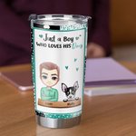 Spersonalizowany kubek termoizolacyjny ze stali nierdzewnej Just a Boy Who Loves His Dog 20oz z pokrywką do zimnych i gorących napojów, prezent dla miłośników psów