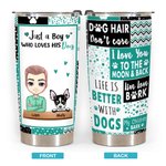 Spersonalizowany kubek termoizolacyjny ze stali nierdzewnej Just a Boy Who Loves His Dog 20oz z pokrywką do zimnych i gorących napojów, prezent dla miłośników psów