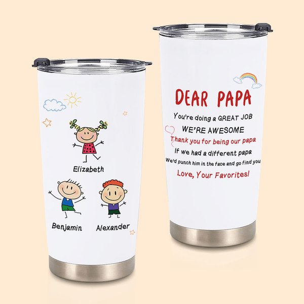 Personalised Hand Drawn Cute Kid You're Doing a Great Job We're Awesome 20oz Tumbler Gift for Papa Mama Grandma Grandpa