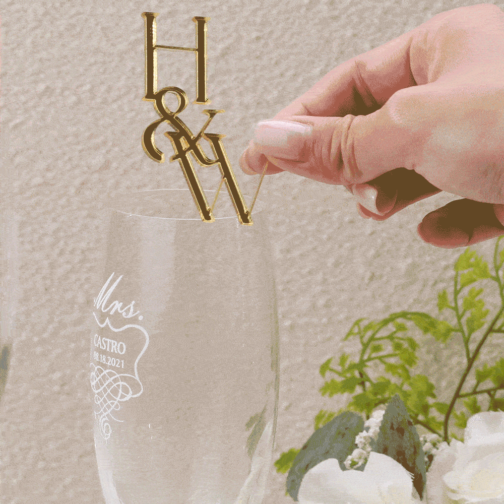 Personalised Initials Drink Topper Acrylic Mirror Tags Anniversary Wedding Party Favor Gift for Couple 4