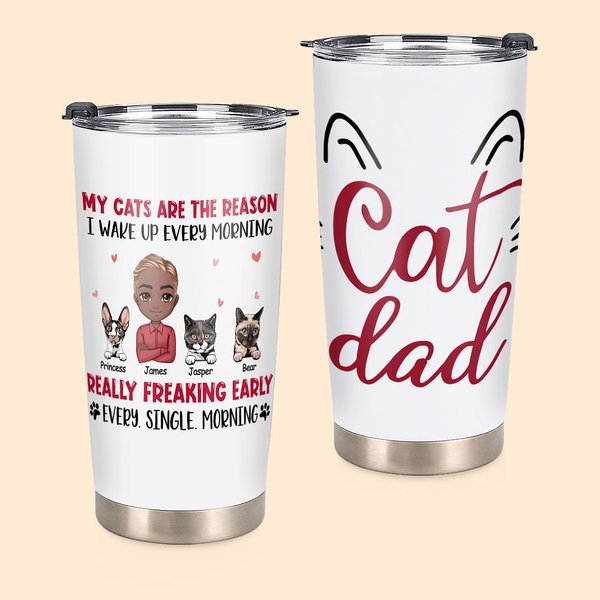 Gobelet Personnalisé avec Nom Chat et Personnage Cadeau d'Anniversaire de Fête des Pères pour Amoureux des Chats