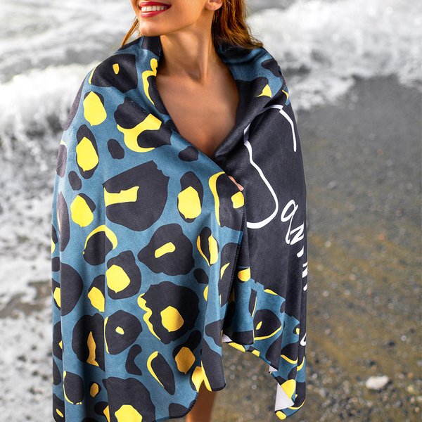 Toalla de playa personalizada de secado rápido súper absorbente y suave con estampado de leopardo y cebra y nombre Viaje a la playa para chicas Regalo