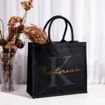 Nombre Personalizado con Inicial Bolsa Tote Negra para Dama de Honor Boda Despedida de Soltera Regalo de Viaje