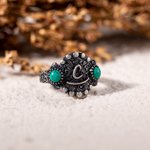 Anillo Personalizado con Inicial de Turquesa Anillo con Logotipo Anillo Estilo Western Joyería con Declaración Regalo de Compromiso