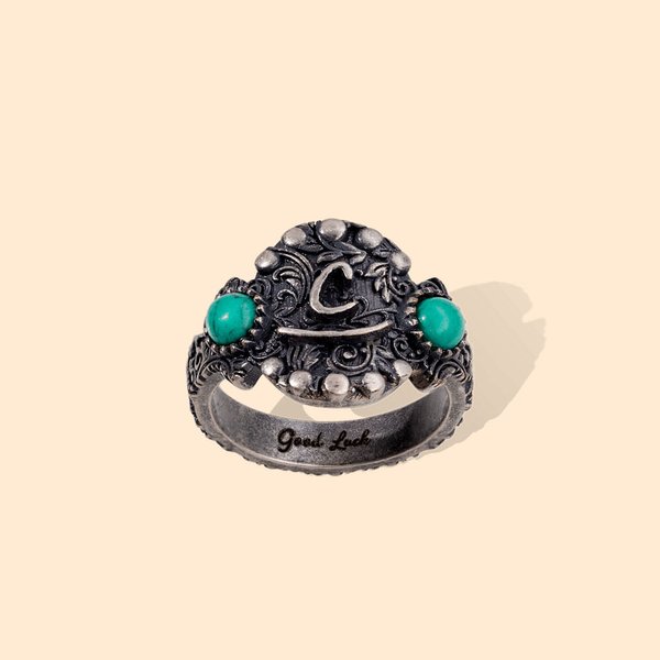 Anello personalizzato con iniziali in turchese Anello con logo Anello in stile occidentale Gioielli di dichiarazione Regalo per il fidanzamento