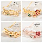 Chaîne avec Nom Personnalisé Collier de Fleur de Naissance Cadeau d'Anniversaire pour Elle