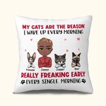 Gepersonaliseerde My Cats Are The Reason I Wake Up Every Morning Werp Kussenhoes voor Cat Lover Sofa Decor