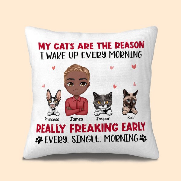 Gepersonaliseerde My Cats Are The Reason I Wake Up Every Morning Werp Kussenhoes voor Cat Lover Sofa Decor