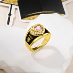 Personlig klassring med hjärta och zirkon med graverad text och symbol Graduation Gift for High School College University Graduates