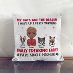Gepersonaliseerde My Cats Are The Reason I Wake Up Every Morning Werp Kussenhoes voor Cat Lover Sofa Decor