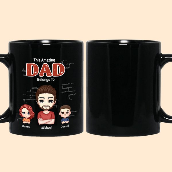 Personalised Amazing Dad Belongs to Cute Kids Black Ceramic Mug Anniversary Father’s Day Gift for Man